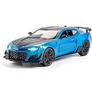PLUSPOINT Alloy Metal Pull Back Diecast Car Model with Sound Light Mini Auto Toy for Children and Door Open 1: 32 Scale Size (Camaro-Blue)