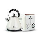 HADEN Stainless Steel Toaster & Kettle- (Cream) -Set of 2 Kitchen Appliances | Toaster - Browning Control, Defrost & Reheat Functions & Kettle -1.7 Ltr Capacity, Rapid Boil, Safety Cut-off, BPA-Free