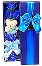 Ansuma Flower Bouquet 3 Scented Soap Roses Gift Box with Cute Teddy Bear Birthday Mother’s Day Valentine’s Present (Royal Blue)