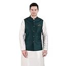 GRACYSHADE Men’s Nehru/Modi Jacket (Waistcoat) along-with Inner pocket – Premium Dupion Silk Fabric, Sleeveless Regular Fit Bandhgala for Festivals, Casuals, or any Occasions - Bottle Green - 40