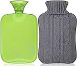 Attmu Classic Rubber Transparent Hot Water Bottle 2 Liter with Knit Cover - Green