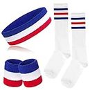 ONUPGO 5 Pieces Sweatbands Socks Set Striped Sports Headband Wrist Sweat Bands Striped High Tube Sock Set for Men Women and 80s Costumes Theme Party