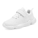 YAVY Kids White Tennis Shoes for Girls Boys Breathable Lightweight Running Shoes Athletic Walking Shoes Fashion Knit Sneakers (Toddler/Little Kid/Big Kid) 4 M US