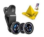 BLAXSTOC 3in1 Set Mobile Professional HD Camera Lens: 180° Fisheye Lens+Wide Angle+10x MM Macro Lens with Bag Clip Holder Kit for All Smart Phones, Tablets, iOS, Android & Mobile Stand Free