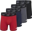 New Balance Men's Standard 5" Performance No Fly Boxer Brief (4 Pack), Pigment/Team Red/Lead/Black, Medium