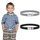 Lusofie 2Pcs Elastic Stretch Kids Belt with Easy Silver Square Buckle Adjustable Toddler Belt for Boys and Girls(Black, Grey)