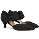 Coutgo Womens Low Kitten Heel Dress Shoes Pointed Toe Slip on Ankle Strap Cutout Elegant Party Wedding Pumps, Black, 8