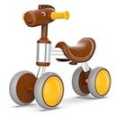 Hilifexll Baby Balance Bike 1 2 Years Old Boys Girls Toddler Ride on Toys for 1 2 Year Old, 4 Wheels Toddler Bicycle Toy 1st Birthday Gifts for Girls Boys Kid Ages 12-24 Month Baby Bike Walker(brown)