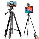 Phone Tripod, Lusweimi 66-Inch iPhone Tripod Stand for iPad Pro 12.9"/Tablet/Webcam, Lightweight Camera Tripod with Phone Holder/Wireless Remote/Carry Bag for Vlogging/Video Recording