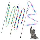 3 Pack Cat Wand Toy, Interactive Cat Rainbow Wand Toys, Interactive Cat Teaser Wand String, Rainbow Cat Teaser Wand String Plush Toy with Bell for Kitten Cat Exerciser Playing