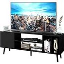 Yusong TV Stand for 55/65 inch TV, Mid Century Modern TV Console Table, Media Entertainment Center with Storage for Living Room Bedroom, Wood TV Cabinet, Oak Black