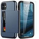 Nvollnoe for iPhone 11 Case with Card Holder and Screen Protector Heavy Duty Protective Dual Layer Shockproof Built-in Card Slot Wallet Case for iPhone 11 for Men&Women(Dark Blue)