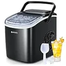 ecozy Portable Ice Maker Countertop, 9 Cubes Ready in 6 Mins, 26 lbs in 24 Hours, Self-Cleaning Ice Maker Machine with Ice Bags/Standing Ice Scoop/Ice Basket for Camping Party, Black