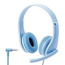 ELECOM Kids Headphones Tangle-Free 3.5mm Jack Wired Cord On-Ear Headset for Children/Teens/Boys/Girls Compatible with Smartphones/Playstation/PC/Tablet (HS-KD01TLBU)