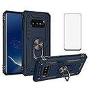 Phone Case for Samsung Galaxy S10e with Tempered Glass Screen Protector And Magnetic Stand Ring Holder Accessories Heavy Duty Rugged Protective Shockproof Hard Bumper Glaxay S 10e S10 10 e Blue