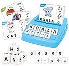 Kids Educational Toys Matching Letter Game,Alphabet and Math Puzzle Game with Flash Cards,Board Game for Kid to Learn Numbers and Spelling Words,Toy Gifts for 3-6 Year Old Boys Girls (Blue)