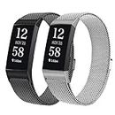 2-Pack Metal Bands Compatible with Fitbit Charge 4/ Charge 3/ Charge 3 SE Bands, Breathable Sweat-proof Stainless Steel Mesh Ring Replacement Band for Fitbit Charge 4 Bands Women Men
