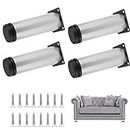 Qjaiune Adjustable Furniture Legs 6 Inch / 150mm Sofa Legs Set of 4, 2 Inch Dia Round Stainless Steel Metal Cabinet Feet Couch Foot Replacement for Chair Dresser & Coffee Table DIY (Silver)