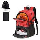 Smarban Large Basketball Backpack Bag with Separate Ball Holder & Shoes Compartment Sports Bag Travel Gym Backpack for Basketball Soccer Volleyball Swim Gym Travel (Red)