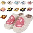 Smile Face Slippers for Women Men Retro Soft Fluffy Warm Home Non-Slip Couple Style Casual Shoes Anti-Skid Plush Fleece Lined House Shoes for Unisex Slippers Indoor Outdoor