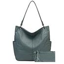 Montana West Hobo Purse for Women 2pcs Handbag Set Shoulder Bag Soft Washed Leather Top Handle Satchel with Wallet MWC2-115JEAN