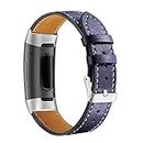 AISPORTS Compatible for Fitbit Charge 3 Band/Fitbit Charge 4 Band Leather for Women Men, Soft Breathable Leather Sport Wristband Metal Classic Buckle Bracelet Replacement Band for Fitbit Charge 3/4