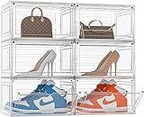 HOMIDEC Shoe Box,6 pcs Shoe Storage Boxes Clear Plastic Stackable, Shoe Organizer Containers with Lids for Women/Men 34 x 27.5 x 19 cm