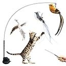 Cat Feather Toys, Suction Cup Cat Toy Cat Feather Toys, Interactive Cat Toy with Super Suction Cup, Interactive Detachable 3 Pcs Replacement with Bells Cat Toys for Indoor Cats (Suction Cup Cat Toy)