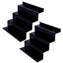 NEETBU 2 Pack Bend Display Stands 4 Tier Display Risers For Figures,Perfume ,Nail Polish Show Shelf For Decoration And Organizer (Black)
