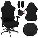 Office Chair Cover Set, Black Stretch Swivel Gaming Chair Cover with Armrest and Chair Back Covers, Removable Armchair Cover to Protect/ Decorate Chairs, Suitable for Office and Swivel Chairs (Black)