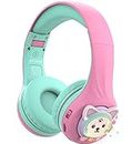 Riwbox Baosilon CB-7S Kids Headphones Wireless/Wired with Mic, Light Up Bluetooth Foldable Headphones Over Ear Volume Limited Safe 75/85/95dB with TF-Card, Children Headphones for School (Pink&Green)