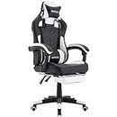 WOTSTA Big and Tall Gaming Chair with Footrest,Ergonomic PC Gaming Chair with Massage Comfortable Headrest and Lumbar Support, High Back Desk Chair PU Leather,300LBS (Black White)