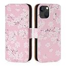 32nd Floral Series 3.0 - Design PU Leather Book Wallet Case Cover for Apple iPhone 15 Plus (6.7"), Flip Case with RFID Blocking Card Slots, Magnetic Closure and Built in Stand - Cherry Blossom
