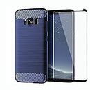 Asuwish Phone Case for Samsung Galaxy S8 Plus with Tempered Glass Screen Protector Cover and Slim Cell Accessories Protective Glaxay S8plus S 8 8plus 8S Edge S8+ SM-G955U Women Men Carbon Fiber Blue