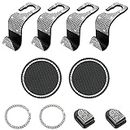 Asaisimg 10 Pcs Car Accessories for Women Interior Cute Set, Bling Car Accessories, Car Hooks for Purses and Bags, Crystal Car Coasters, Upgraded Rhinestone Car Interior,4.72x4.33