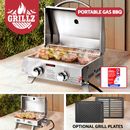 Grillz Portable Gas BBQ Grill Outdoor Kitchen Camping Cooker 2 Burners LPG Steel