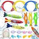 DIYDEC 18pcs Diving Pool Toys, Swimming Pool Toys Set with Diving Rings, Diving Torpedo, Diving Seagrass, Marine gem Underwater Training Diving Game Toys for Kids Summer Swimming Pool Party