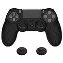 PlayVital Guardian Edition Black Ergonomic Soft Anti-Slip Controller Silicone Case Cover for ps4, Rubber Protector Skin with Joystick Caps for ps4 for ps4 Slim for ps4 Pro Controller