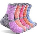 Hiking Socks Walking Socks For Women, FEIDEER 5 Pairs Outdoor Recreation Socks Moisture Wicking Crew Socks (Purple/Red/Pink/Orange/Blue)