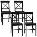 HOMCOM Dining Chairs Set of 4, Farmhouse Wooden Kitchen Chairs with Cross Back, Solid Structure for Dining Room, Black