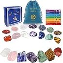 Healing Crystal for Beginners 7 Chakra Crystal Set,23 Pcs Healing Crystal Wiccan Reiki Gift,4 Types of Gemstones,Hexagonal Tumbled Stone,Natural Gemstones,Raw Stones,Crystal Gravel with Instruction