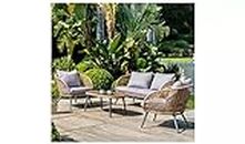 DEVOKO 4 Seater Sofa Outdoor Indoor Conversation Patio Garden Rope Furniture Set with Cushion and Center Table Wooden Top for Garden, Bacony, Poolside (Beige & Grey)