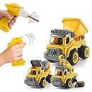 Top Race Take Apart Construction Truck with Battery Powered Drill – 3-in-1 Stem Toys Toy Truck with Drill and Remote Control – Easy to Assemble