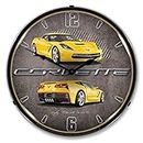 Corvette C7 Velociry Yellow LED Wall Clock, Retro/Vintage, Lighted, 14 inch