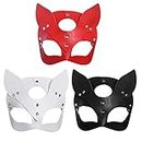 Yookat 3 Packs Leather Masks Masquerade Party Mask Leather Fox Mask Masquerade Mask for Masquerade Cosplay Halloween Party (white, red, black)