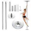 UMEKEN Spinning Static Dance Pole Portable Removable Adjustable 45mm Dancing Pole for Home Exercise Club Party Pub, Dancer Pole for Beginners and Professionals 440lb Weight Capacity, Silver