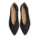 TINGRISE Women's Flats Shoes Pointed Toe Knit Ballet Comfortable Dressy Slip On Flat, Black, 6