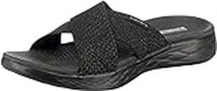 Skechers Women s Slide Open Toe Sandals, Black Textile, 9 US