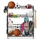 Garage Sports Equipment Rack Multi-Purpose Sports Equipment Storage Rack Large Ball Storage Rack with Hooks, All-in-One Organizer for Balls Sports Yoga Gears