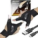 2PCS Rechargeable LED Flashlight Gloves for Men,Unique Mens Gift for Fathers Day/Birthday/Christmas Mens Gift Ideas Cool Gadgets for Dad,High-tech Work Gloves with Lights on Fingertips for Him/Husband